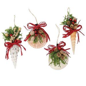 Set of 4 Assorted Christmas Holiday Seashell Ornaments by Galerie II